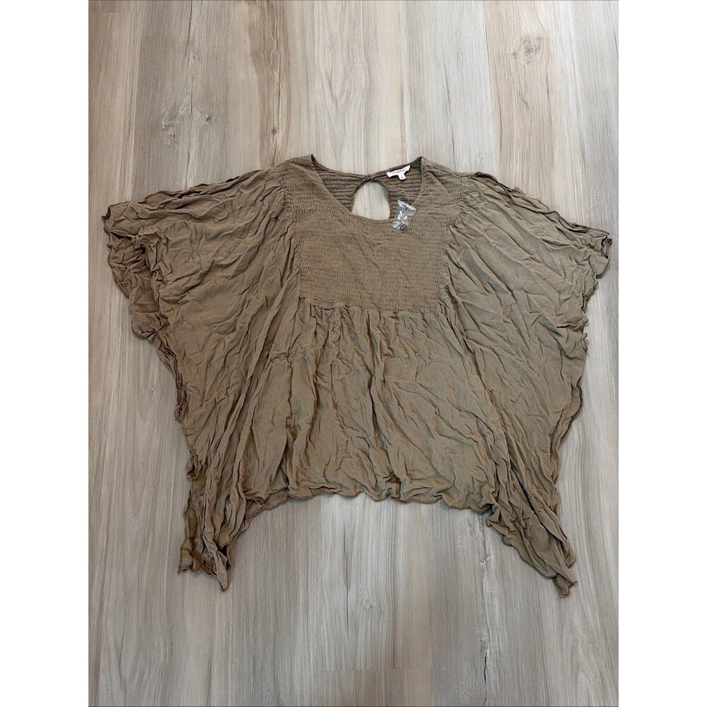Oli And Hali Top Sz L Tan Khaki Cottage Core Peasant Boho Oversized Relaxed Fit